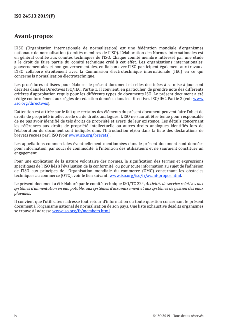 ISO 24513:2019 ISO 24513:2019 - Activités de service relatives aux systèmes d'alimentation en eau potable, aux systèmes d'assainissement et aux systèmes de gestion des eaux pluviales — Vocabulaire/24/2019 - Page 4 preview