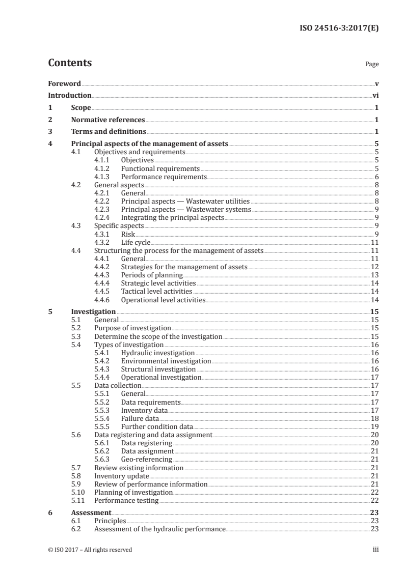 ISO 24516-3:2017 ISO 24516-3:2017 - Guidelines for the management of assets of water supply and wastewater systems — Part 3: Wastewater collection networks/15/2017 - Page 3 preview