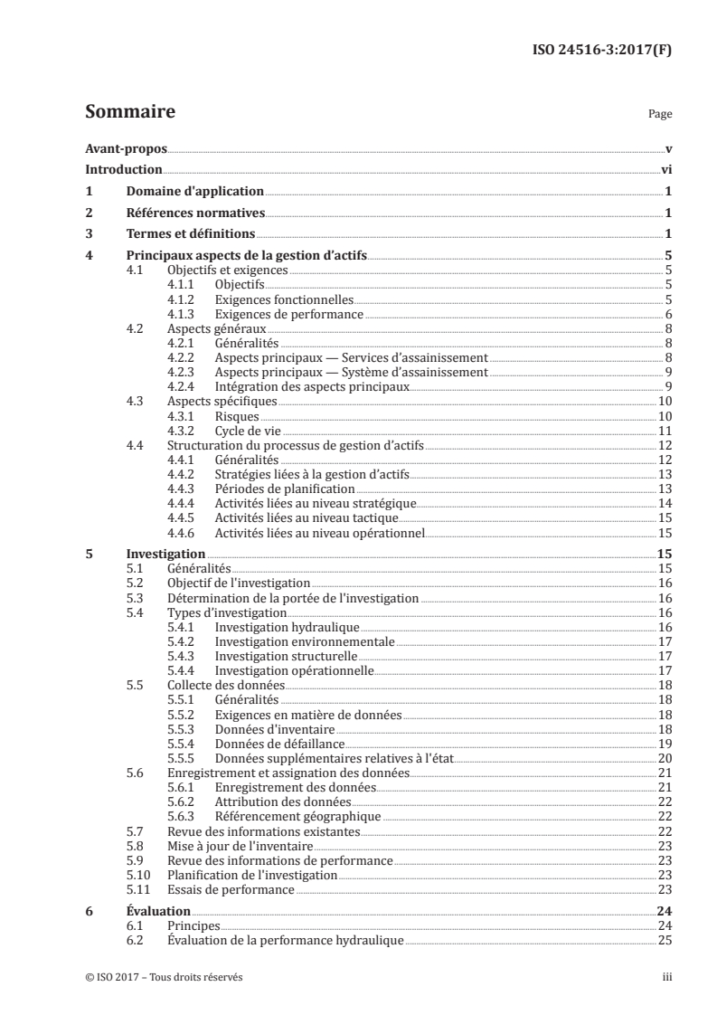 ISO 24516-3:2017 ISO 24516-3:2017 - Lignes directrices pour la gestion d'actifs des systèmes d'eaux usées et d'eau potable — Partie 3: Réseaux d'assainissement/15/2017 - Page 3 preview