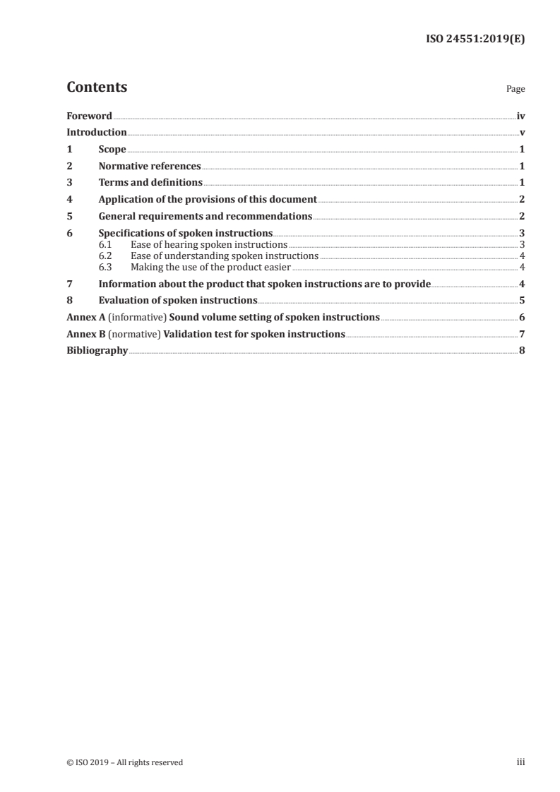 ISO 24551:2019 ISO 24551:2019 - Ergonomics — Accessible design — Spoken instructions of consumer products/23/2019 - Page 3 preview