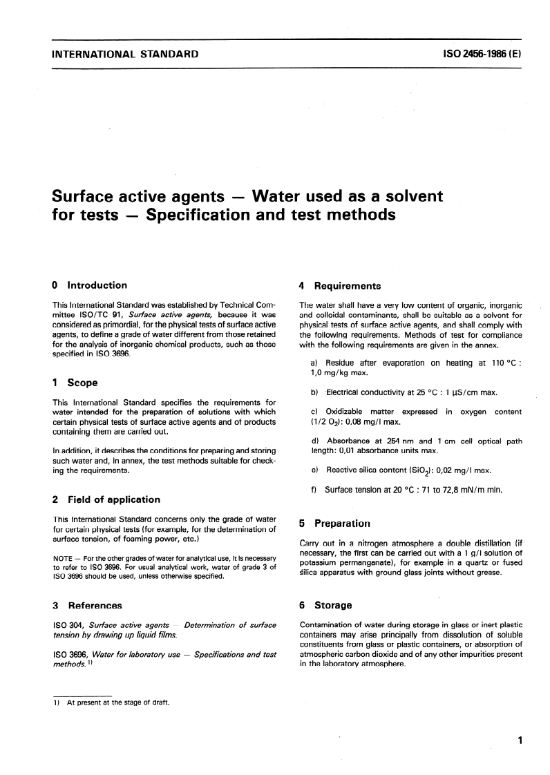ISO 2456:1986 ISO 2456:1986 - Surface active agents — Water used as a solvent for tests — Specification and test methods/13/1986 - Page 3 preview