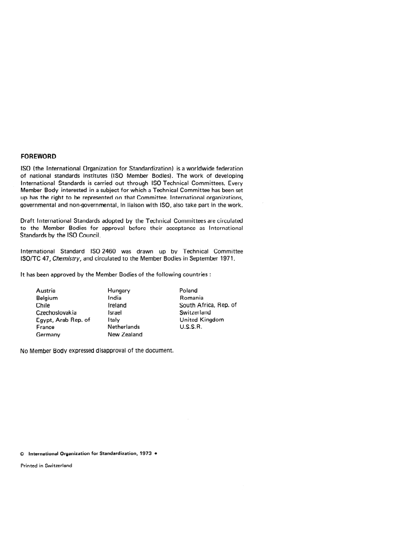 ISO 2460:1973 ISO 2460:1973 - Sodium hydrogen carbonate for industrial use — Determination of iron content — 1,10- Phenanthroline photometric method/1/1973 - Page 2 preview