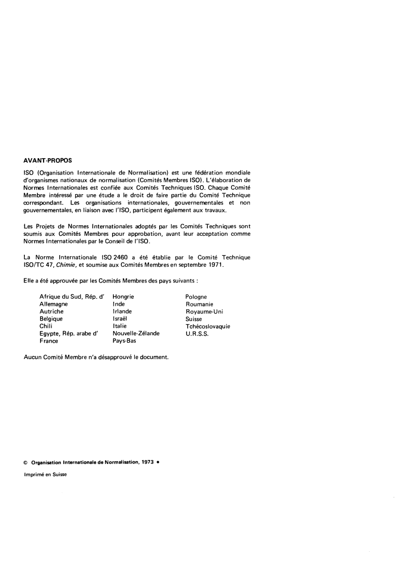 ISO 2460:1973 ISO 2460:1973 - Bicarbonate de sodium à usage industriel — Dosage du fer — Méthode photométrique à la 1,10- phénanthroline/1/1973 - Page 2 preview
