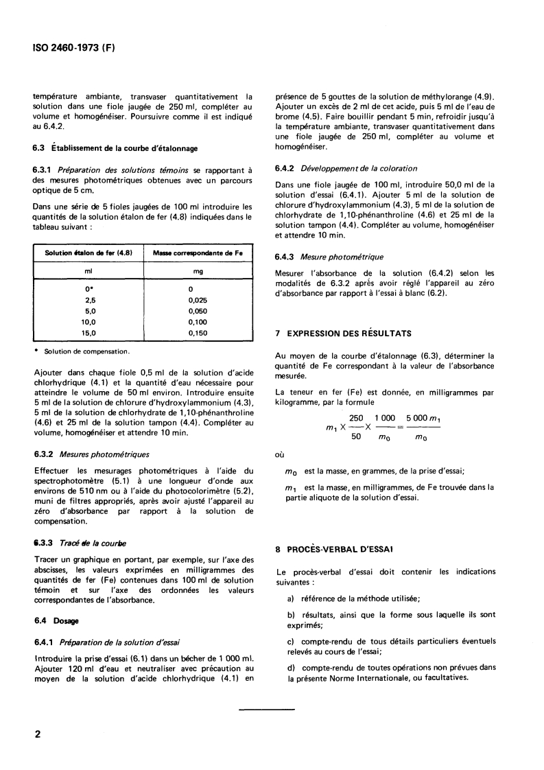 ISO 2460:1973 ISO 2460:1973 - Bicarbonate de sodium à usage industriel — Dosage du fer — Méthode photométrique à la 1,10- phénanthroline/1/1973 - Page 4 preview