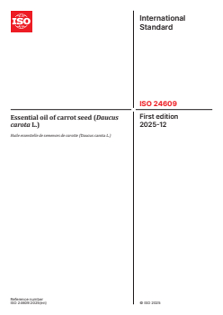 ISO 24609:2025 ISO 24609:2025 - Essential oil of carrot seed (Daucus carota L.)
Released:12. 12. 2025 - Page 1 preview