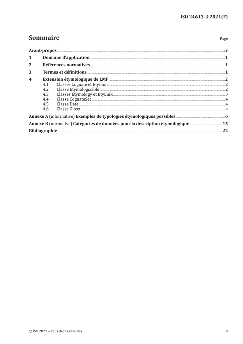 ISO 24613-3:2021 ISO 24613-3:2021 - Gestion des ressources linguistiques — Cadre de balisage lexical (LMF) — Partie 3: Extension étymologique/31/2021 - Page 3 preview