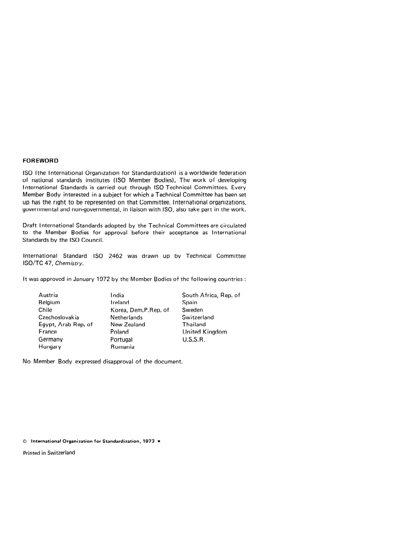 ISO 2462:1973 ISO 2462:1973 - Sodium chlorate for industrial use — Determination of moisture content — Gravimetric method/1/1973 - Page 2 preview