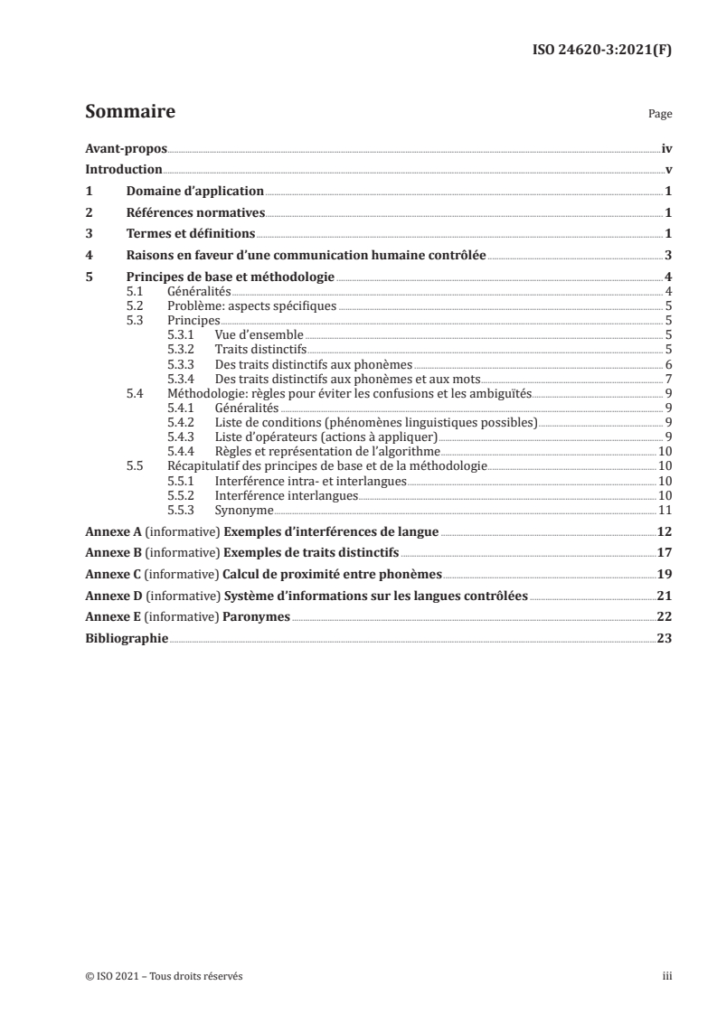 ISO 24620-3:2021 ISO 24620-3:2021 - Gestion des ressources linguistiques — Communication humaine contrôlée (CHC) — Partie 3: Principes de base et méthodologie de la communication orale contrôlée (COralCom)/1/2021 - Page 3 preview