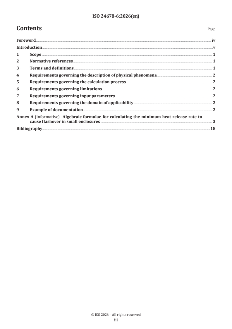 ISO 24678-6:2026 ISO 24678-6:2026 - Fire safety engineering — Requirements governing algebraic formulae — Part 6: Flashover-related phenomena - Page 3 preview