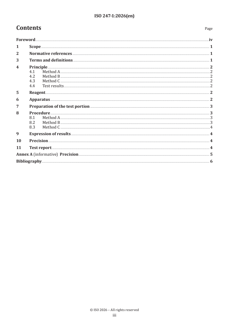 ISO 247-1:2026 ISO 247-1:2026 - Rubber — Determination of ash — Part 1: Combustion method - Page 3 preview