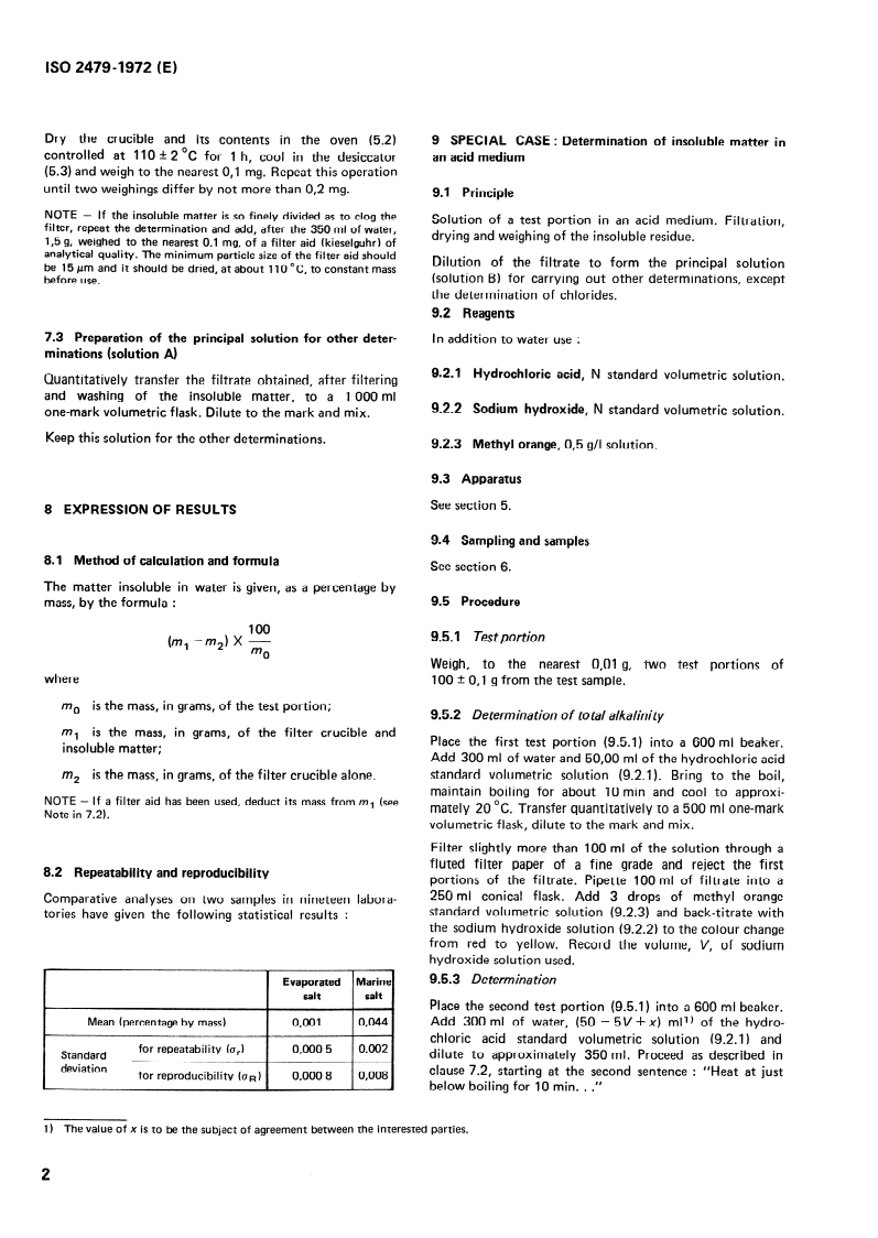 ISO 2479:1972 ISO 2479:1972 - Sodium chloride for industrial use — Determination of matter insoluble in water or in acid and preparation of principal solutions for other determinations/1/1972 - Page 4 preview