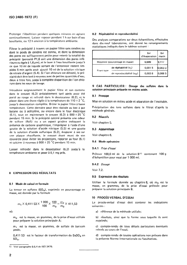 ISO 2480:1972 ISO 2480:1972 - Chlorure de sodium à usage industriel — Dosage des sulfates — Méthode gravimétrique à l'état de sulfate de baryum/1/1972 - Page 4 preview