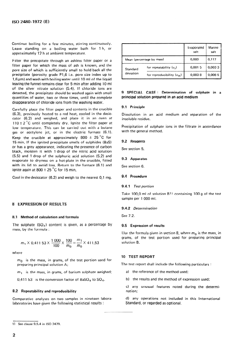 ISO 2480:1972 ISO 2480:1972 - Sodium chloride for industrial use — Determination of sulphate content — Barium sulphate gravimetric method/1/1972 - Page 4 preview