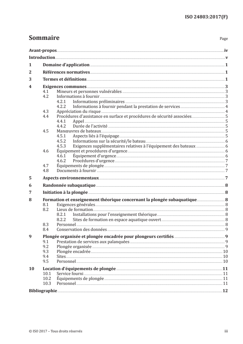 ISO 24803:2017 ISO 24803:2017 - Services relatifs à la plongée de loisirs — Exigences relatives aux prestataires de services de plongée subaquatique de loisirs/8/2017 - Page 3 preview