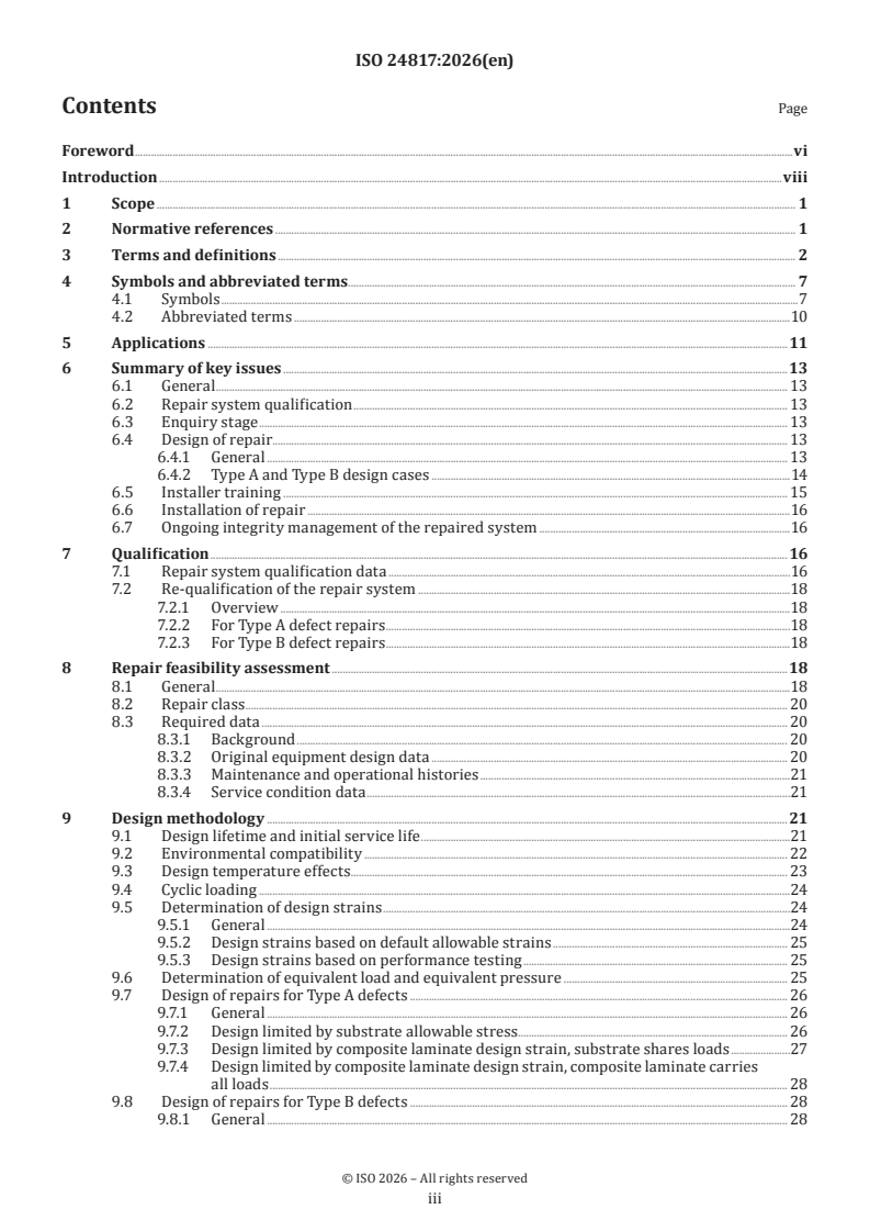 ISO 24817:2026 ISO 24817:2026 - Oil and gas industries including lower carbon energy — Composite repairs for piping — Qualification and design, installation, testing and integrity management - Page 3 preview