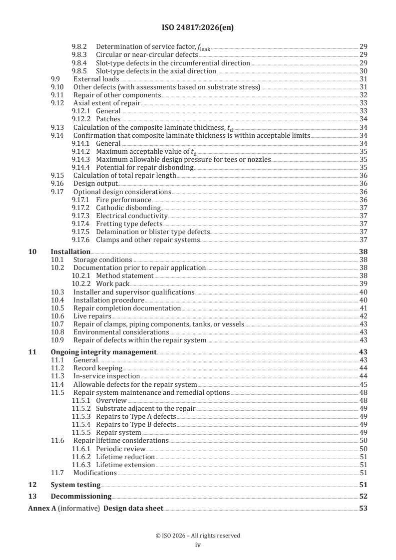 ISO 24817:2026 ISO 24817:2026 - Oil and gas industries including lower carbon energy — Composite repairs for piping — Qualification and design, installation, testing and integrity management - Page 4 preview