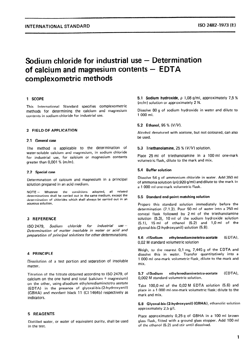 ISO 2482:1973 ISO 2482:1973 - Sodium chloride for industrial use — Determination of calcium and magnesium contents — EDTA complexometric methods/1/1973 - Page 3 preview