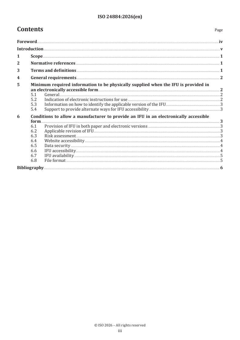 ISO 24884:2026 ISO 24884:2026 - Electronic instructions for use for in vitro diagnostic medical devices — Minimum required information and means of delivery - Page 3 preview