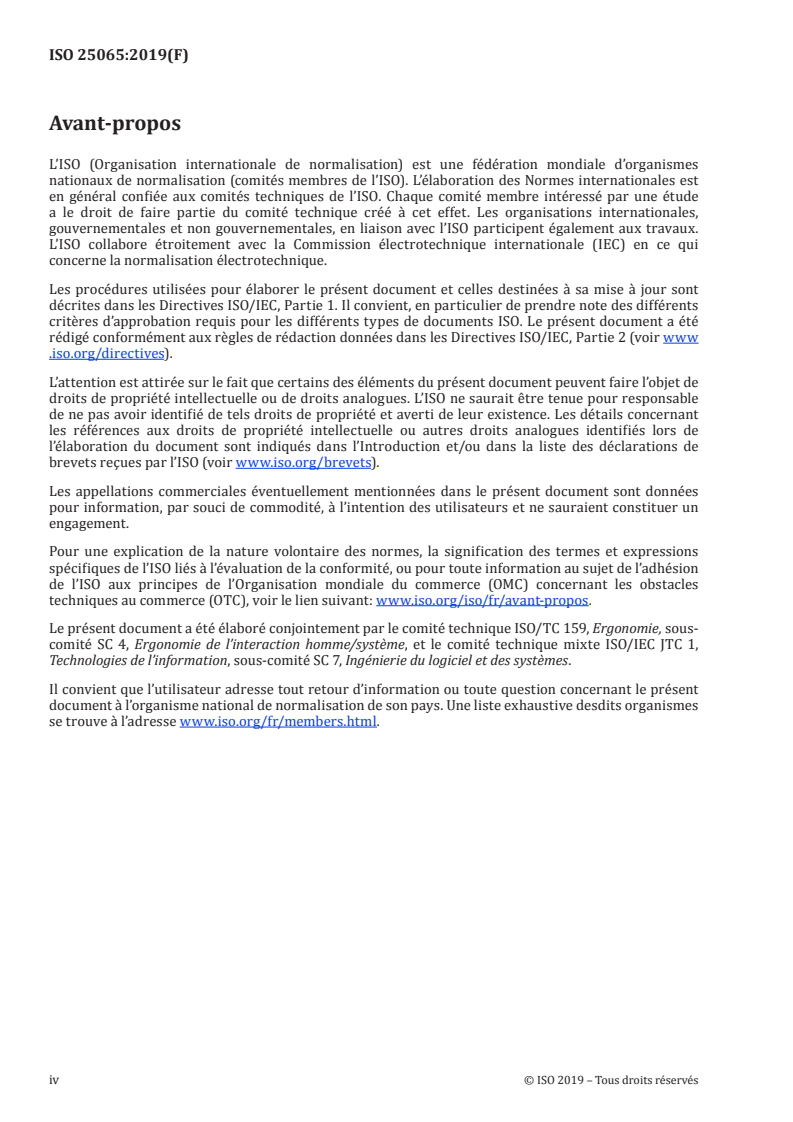 ISO 25065:2019 ISO 25065:2019 - Ingénierie des systèmes et logiciels — Exigences et évaluation de la qualité des produits logiciels (SQuaRE) — Format industriel commun pour l'utilisabilité: Spécification des exigences utilisateur/28/2020 - Page 4 preview
