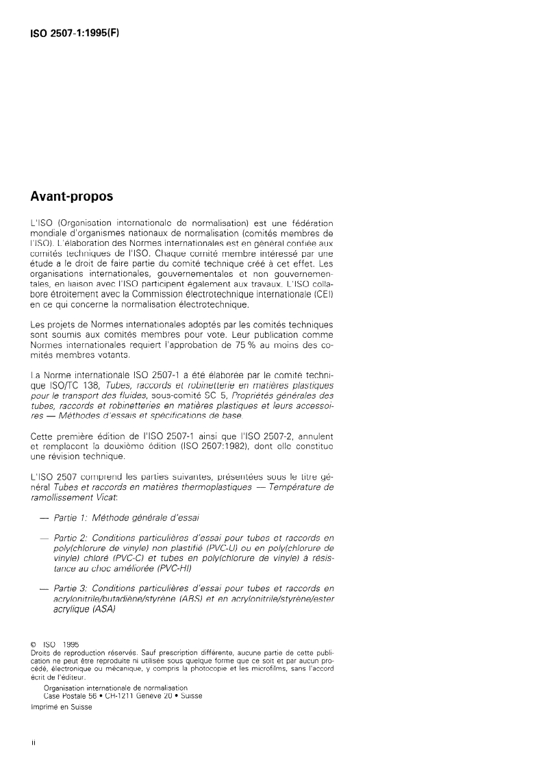 SIST ISO 2507-1:1995 ISO 2507-1:1995 - Tubes et raccords en matières thermoplastiques — Température de ramollissement Vicat — Partie 1: Méthode générale d'essai/2/1995 - Page 2 preview