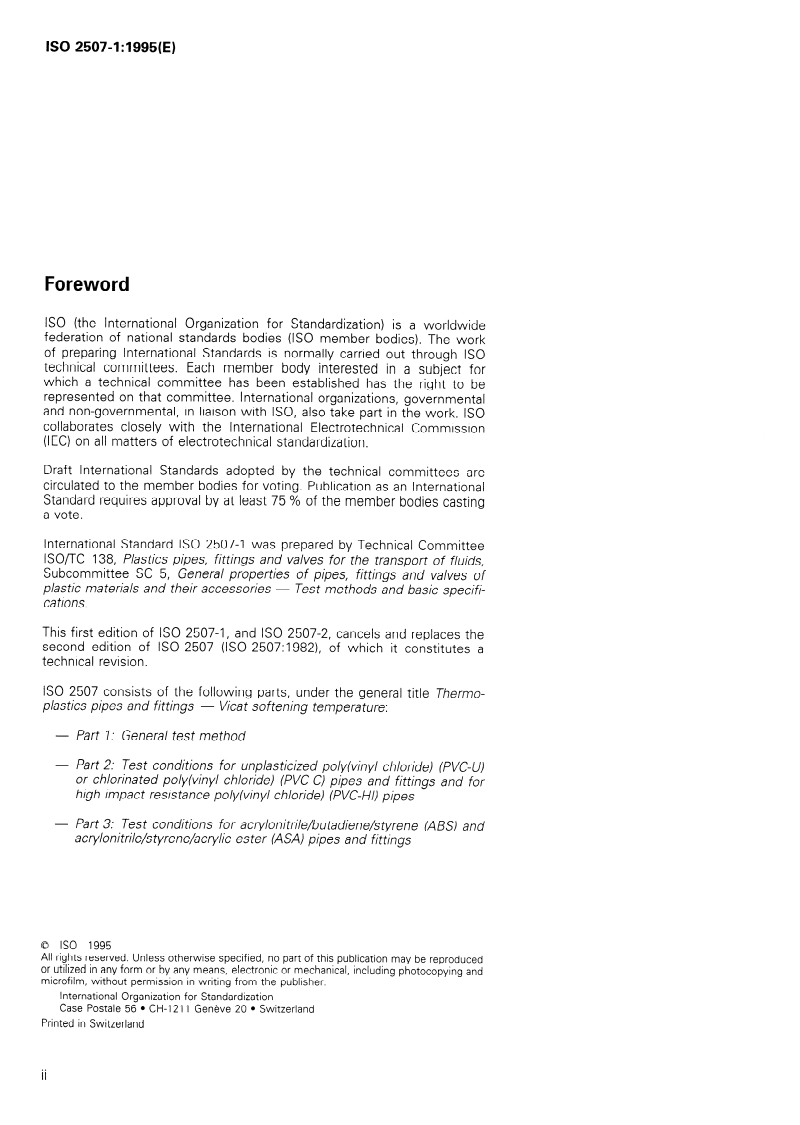 SIST ISO 2507-1:1995 ISO 2507-1:1995 - Thermoplastics pipes and fittings — Vicat softening temperature — Part 1: General test method/2/1995 - Page 2 preview
