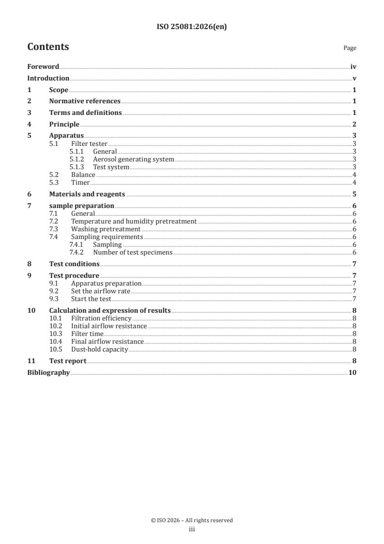 ISO 25081:2026 ISO 25081:2026 - Nonwovens — Test methods for filtration of particulate matter - Page 3 preview