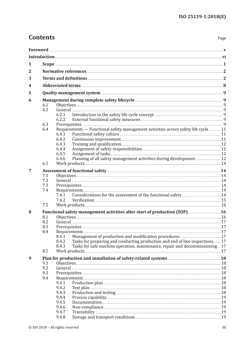 ISO 25119-1:2018 ISO 25119-1:2018 - Tractors and machinery for agriculture and forestry — Safety-related parts of control systems — Part 1: General principles for design and development/12/2018 - Page 3 preview
