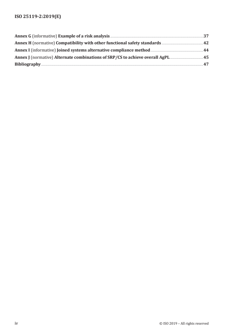 ISO 25119-2:2019 ISO 25119-2:2019 - Tractors and machinery for agriculture and forestry — Safety-related parts of control systems — Part 2: Concept phase/13/2019 - Page 4 preview