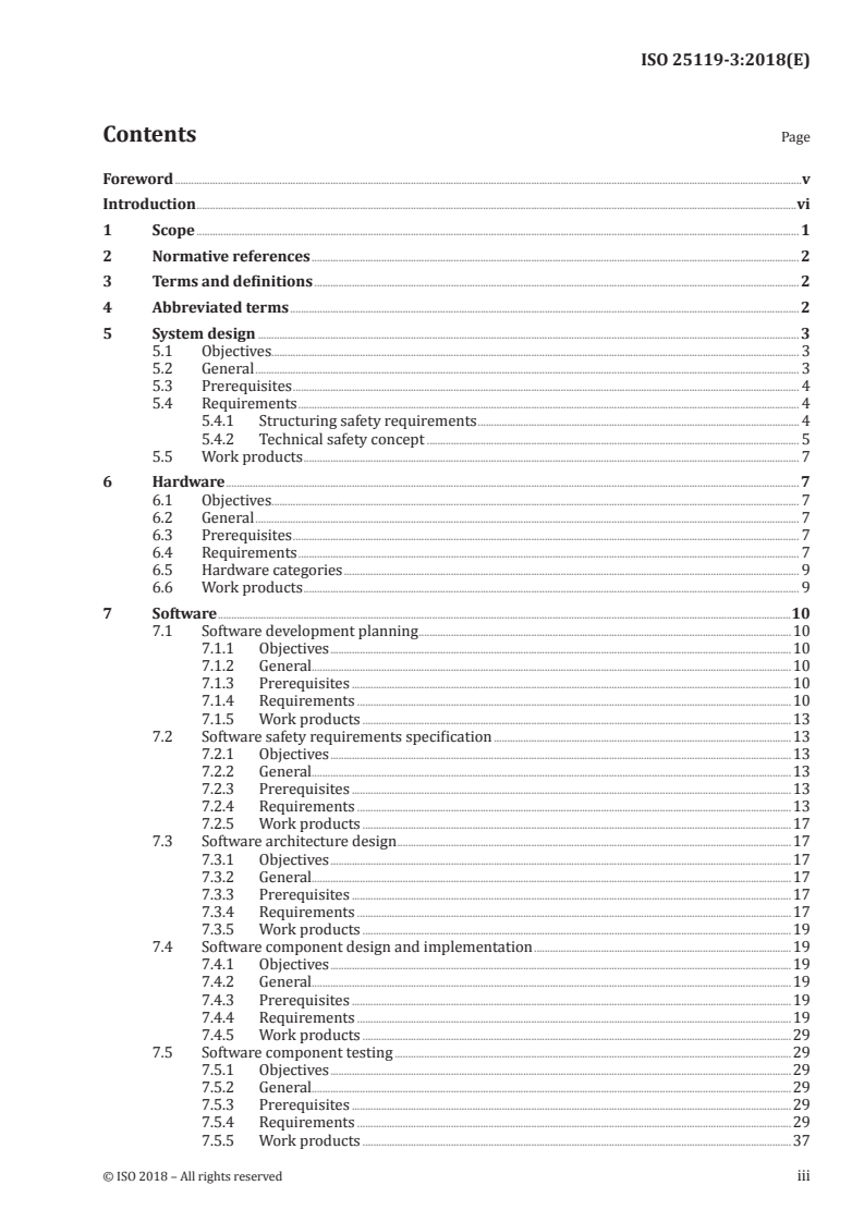 ISO 25119-3:2018 ISO 25119-3:2018 - Tractors and machinery for agriculture and forestry — Safety-related parts of control systems — Part 3: Series development, hardware and software/12/2018 - Page 3 preview