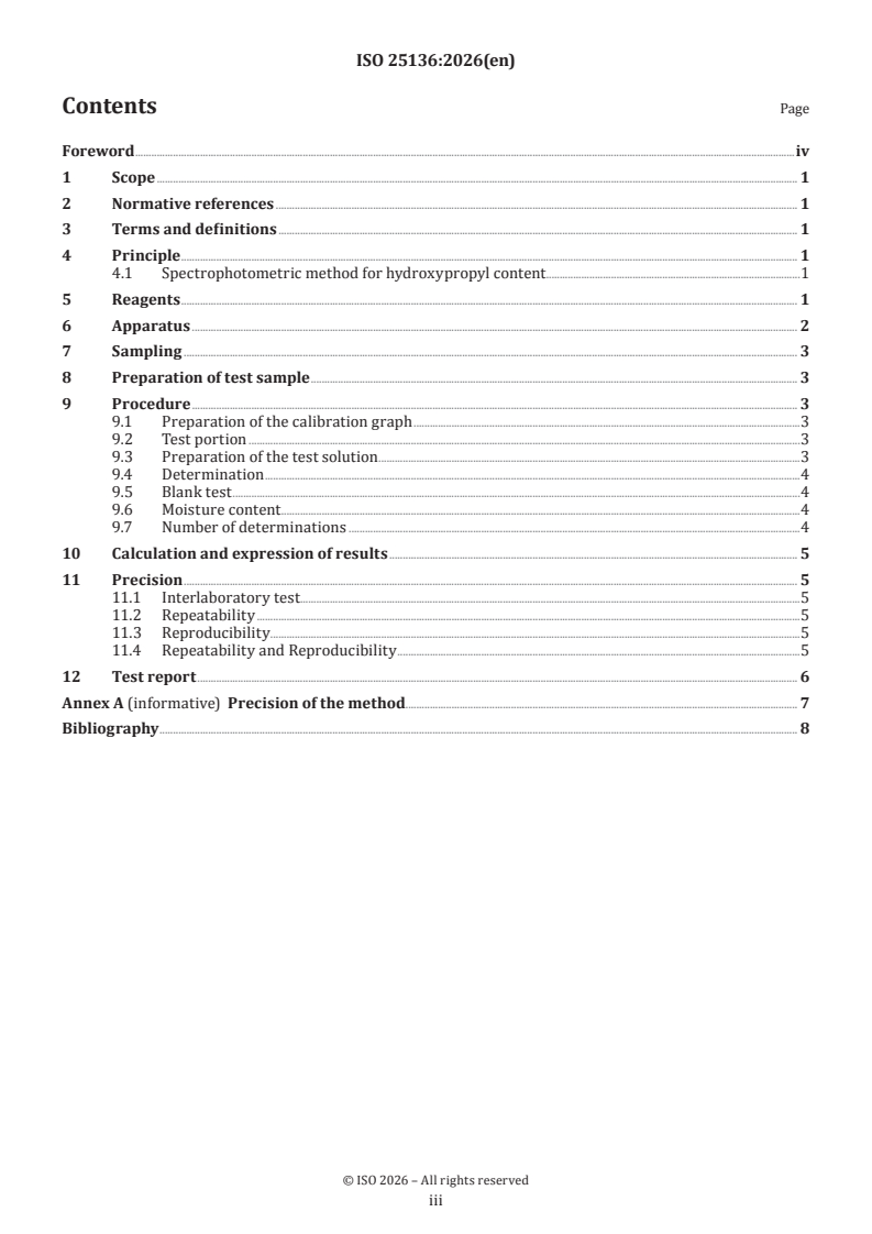 ISO 25136:2026 ISO 25136:2026 - Modified starch — Determination of hydroxypropyl content — Spectrophotometric method - Page 3 preview