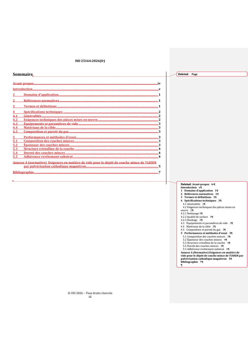 ISO 25164:2026 REDLINE ISO 25164:2026 - Revêtements obtenus par dépôt physique en phase vapeur — Dépôt de couches minces de TiAlSiN par pulvérisation cathodique magnétron — Spécification - Page 3 preview