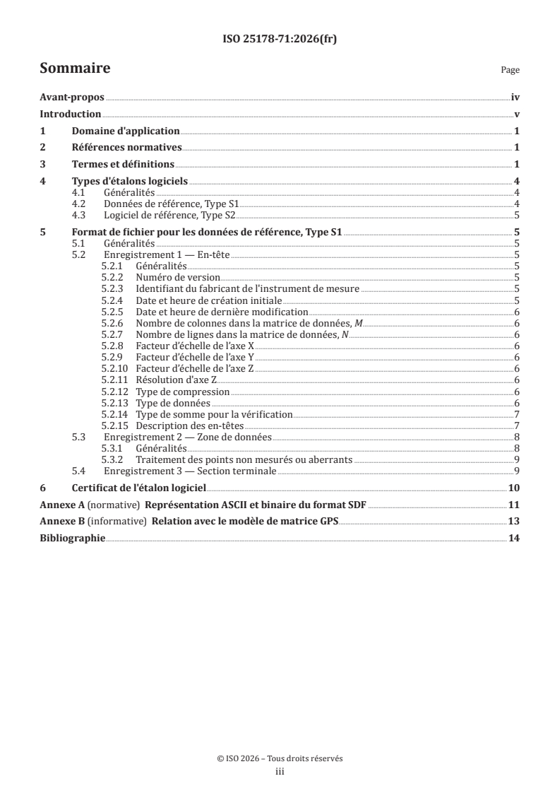 ISO 25178-71:2026 ISO 25178-71:2026 - Spécification géométrique des produits (GPS) — État de surface: Surfacique — Partie 71: Format de fichier SDF - Page 3 preview