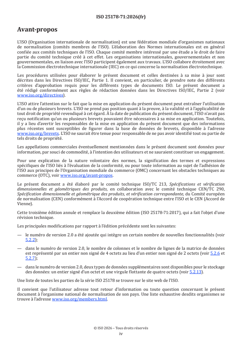 ISO 25178-71:2026 ISO 25178-71:2026 - Spécification géométrique des produits (GPS) — État de surface: Surfacique — Partie 71: Format de fichier SDF - Page 4 preview