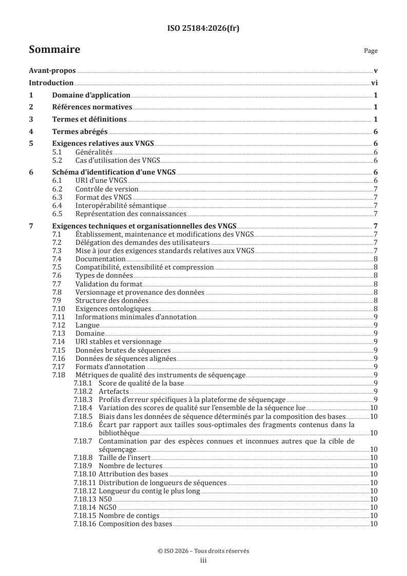 ISO 25184:2026 ISO 25184:2026 - Analyse des biomarqueurs moléculaires — Séquençage nucléotidique — Séquences vérifiées de nouvelle génération (VNGS) - Page 3 preview