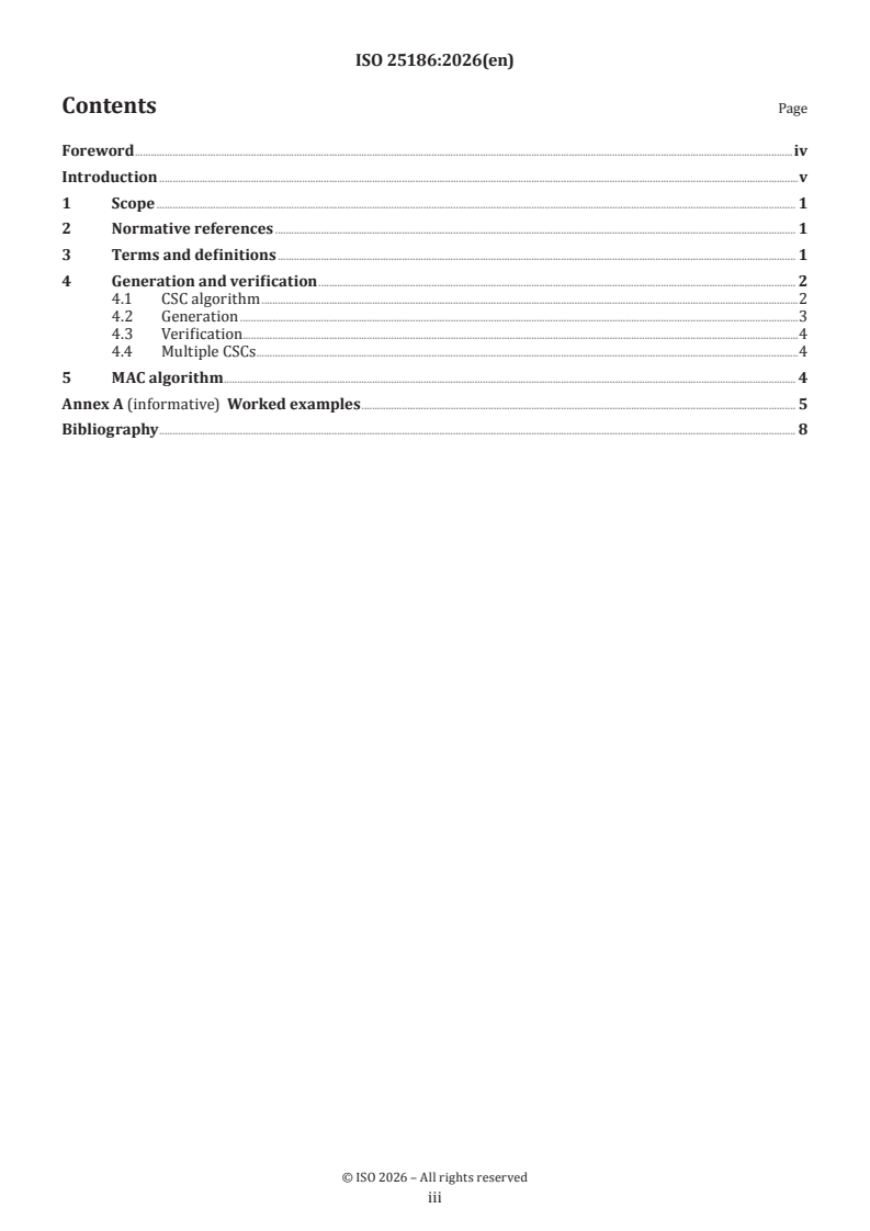 ISO 25186:2026 ISO 25186:2026 - Financial services — Methods for the generation and verification of card security codes - Page 3 preview