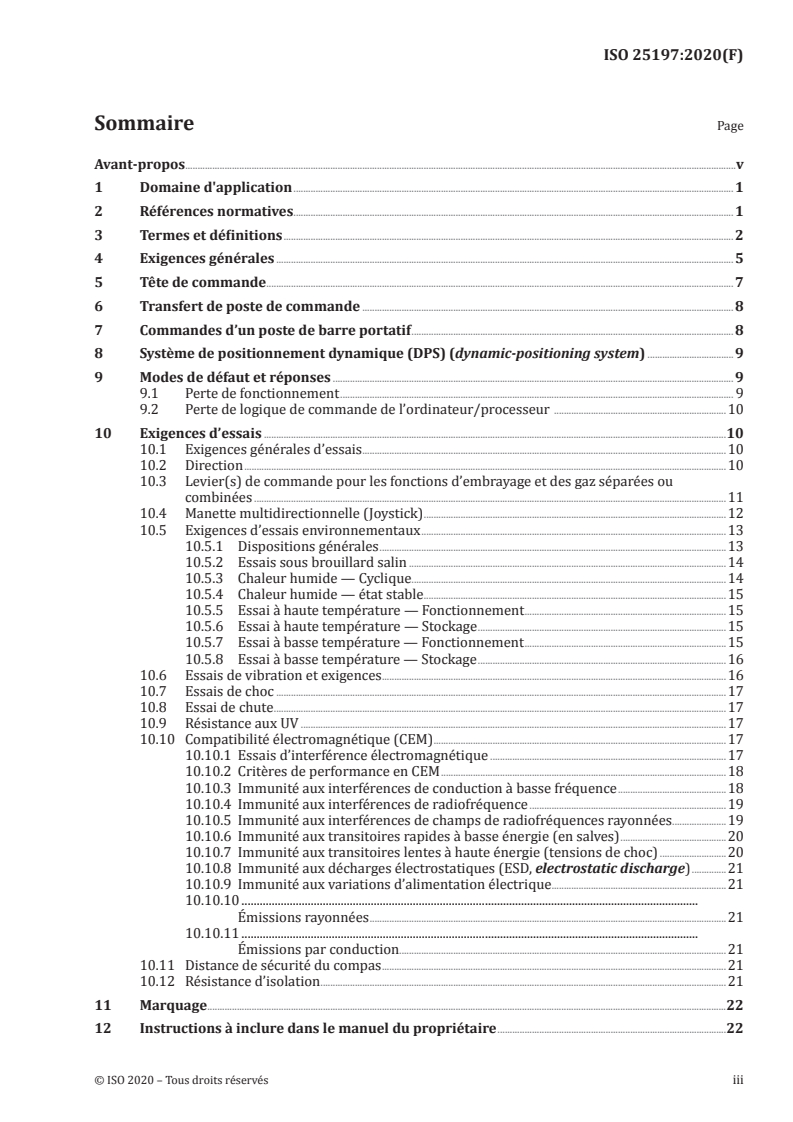 ISO 25197:2020 ISO 25197:2020 - Petits navires — Systèmes électriques/électroniques pour le contrôle de la direction, de l'inverseur et des gaz/6/2020 - Page 3 preview