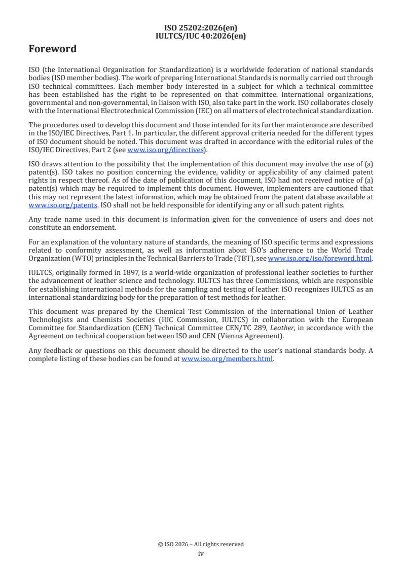 ISO 25202:2026 ISO 25202:2026 - Leather — Chemical analysis — Determination of glutaraldehyde content - Page 4 preview