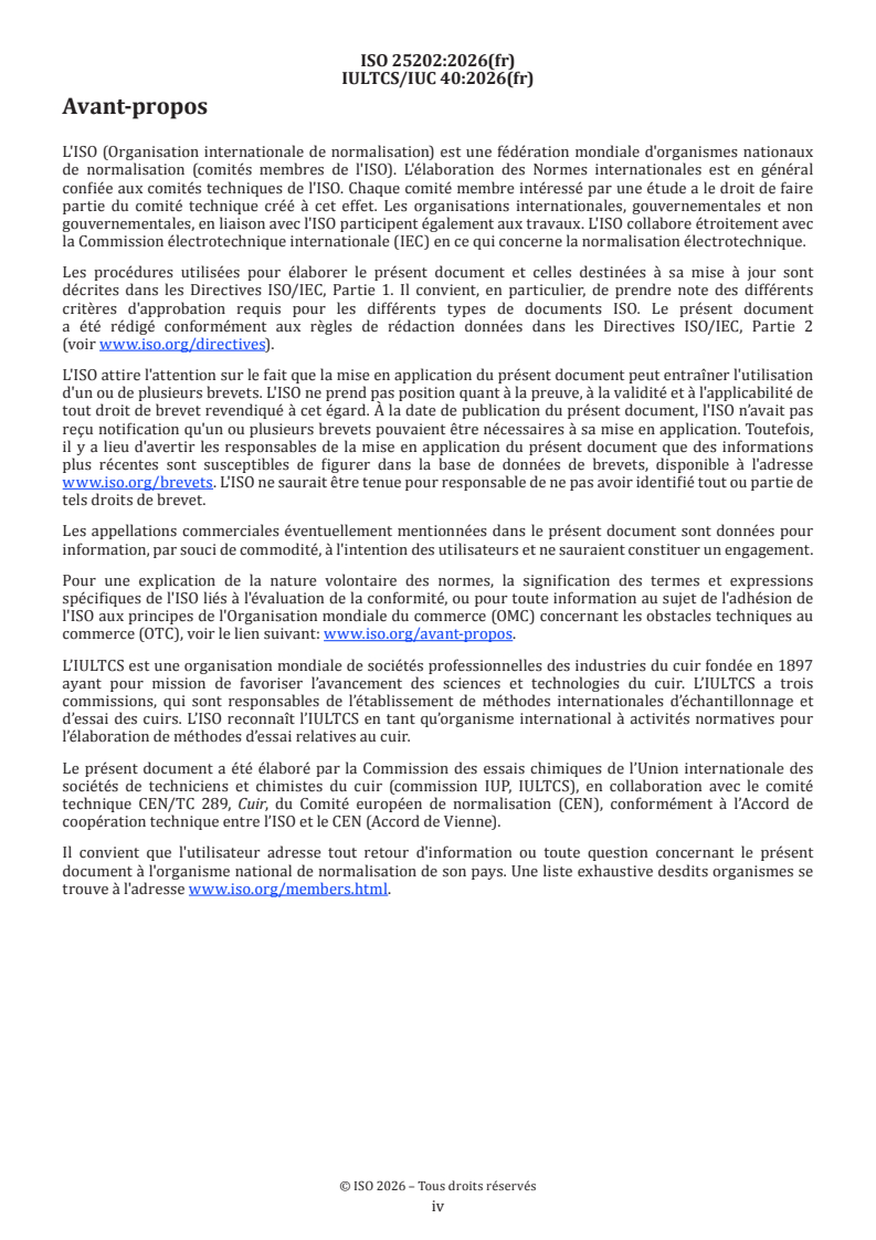 ISO 25202:2026 ISO 25202:2026 - Cuir — Analyse chimique — Détermination de la teneur en glutaraldéhyde - Page 4 preview