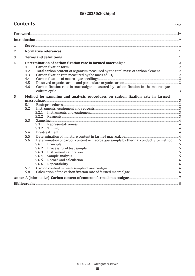 ISO 25250:2026 ISO 25250:2026 - Carbon fixation rate in farmed macroalgae — Method for sampling and analysis - Page 3 preview