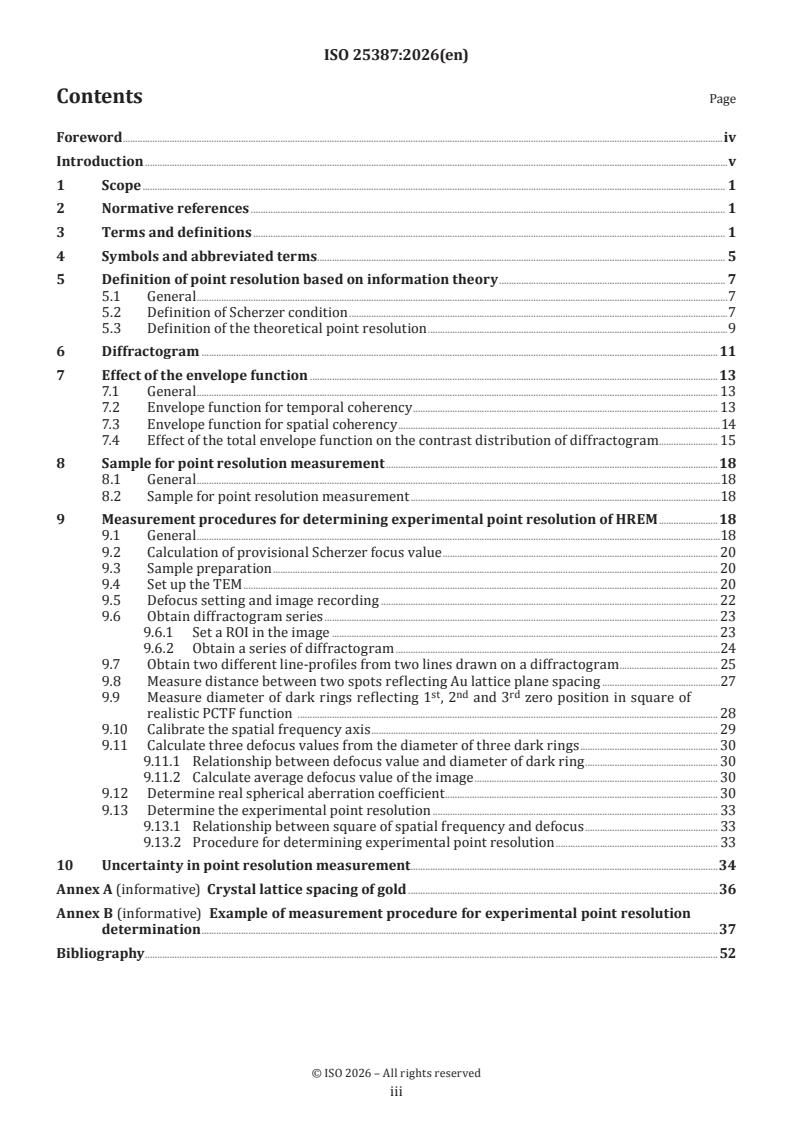 ISO 25387:2026 ISO 25387:2026 - Microbeam analysis — Analytical electron microscopy — Procedures for determining the point resolution of high-resolution transmission electron microscope - Page 3 preview