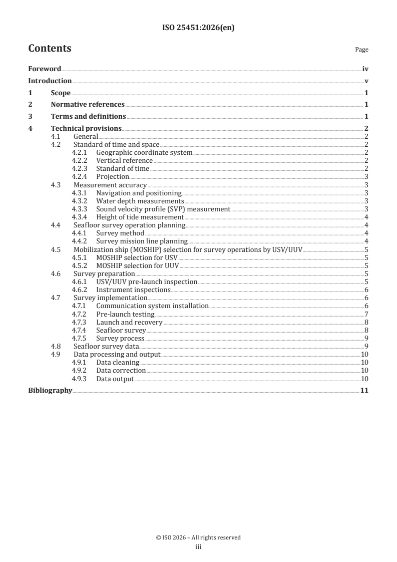 ISO 25451:2026 ISO 25451:2026 - Ships and marine technology — Technical requirements and guidelines for seafloor mapping with uncrewed marine vehicles - Page 3 preview