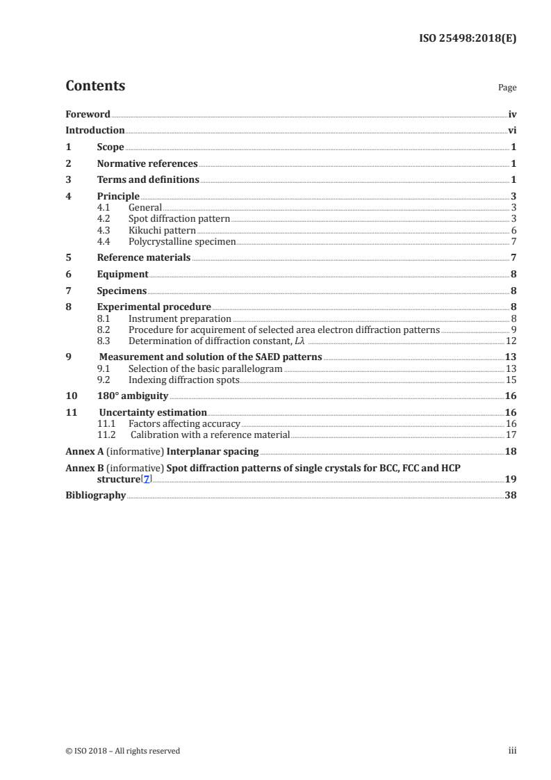 ISO 25498:2018 ISO 25498:2018 - Microbeam analysis — Analytical electron microscopy — Selected area electron diffraction analysis using a transmission electron microscope/16/2018 - Page 3 preview