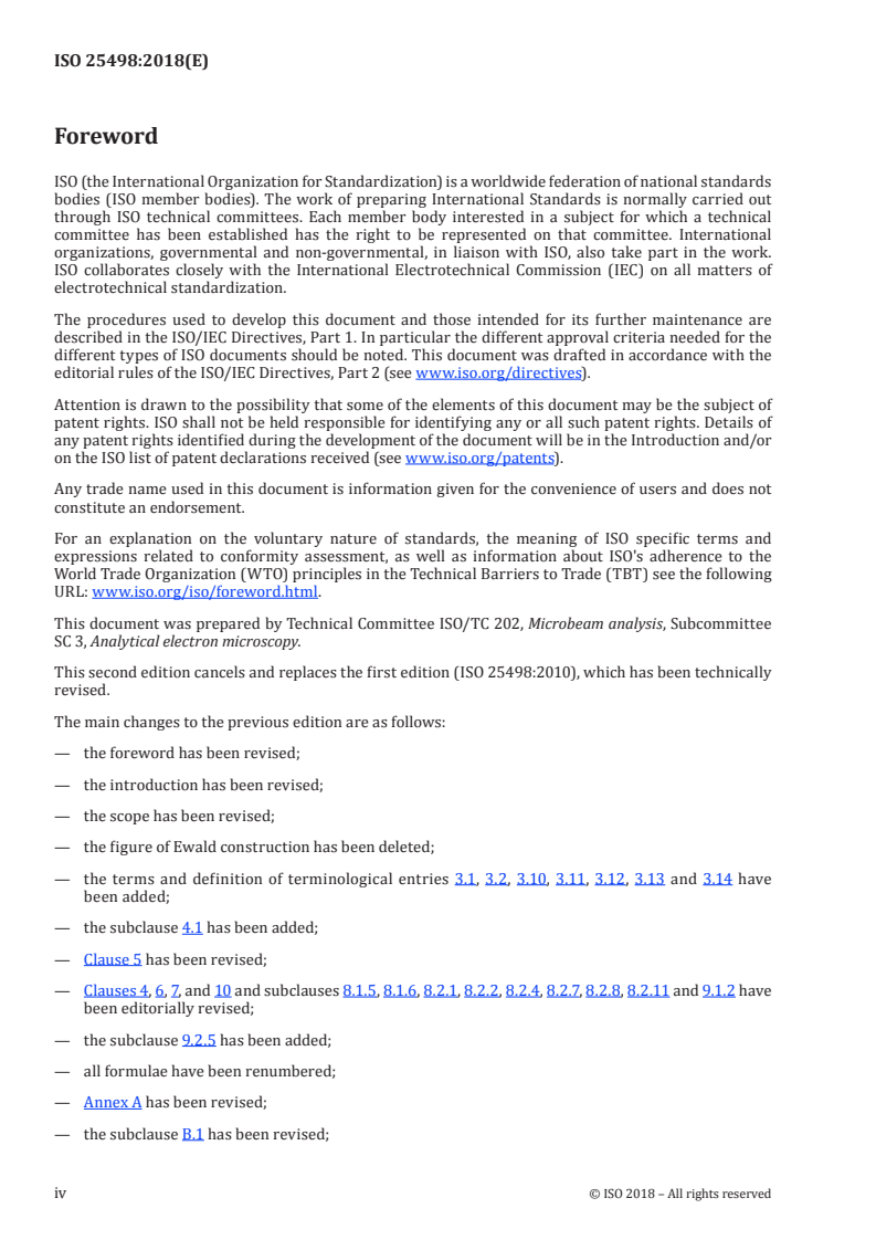 ISO 25498:2018 ISO 25498:2018 - Microbeam analysis — Analytical electron microscopy — Selected area electron diffraction analysis using a transmission electron microscope/16/2018 - Page 4 preview