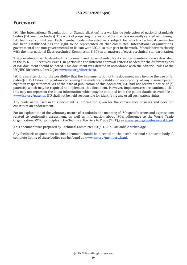 ISO 25549:2026 ISO 25549:2026 - Fine bubble technology — Evaluation method for determining the shear viscosity of ultrafine bubble dispersions - Page 4 preview