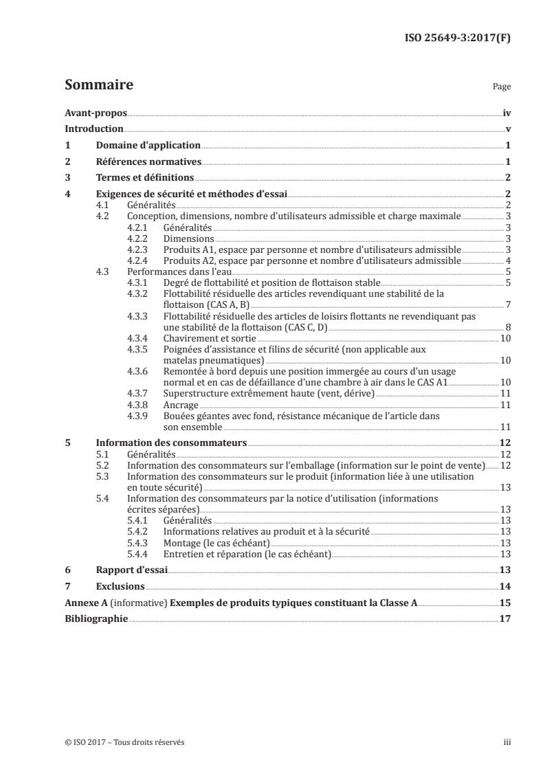 ISO 25649-3:2017 ISO 25649-3:2017 - Articles de loisirs flottants à utiliser sur ou dans l'eau — Partie 3: Exigences de sécurité et méthodes d'essai complémentaire propre aux dispositifs de Classe A/31/2017 - Page 3 preview