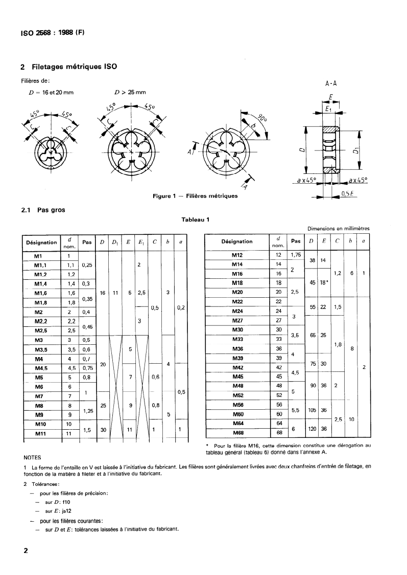 ISO 2568:1988 ISO 2568:1988 - Filières rondes de filetage, à main et à machine, et porte-filière à main/24/1988 - Page 4 preview