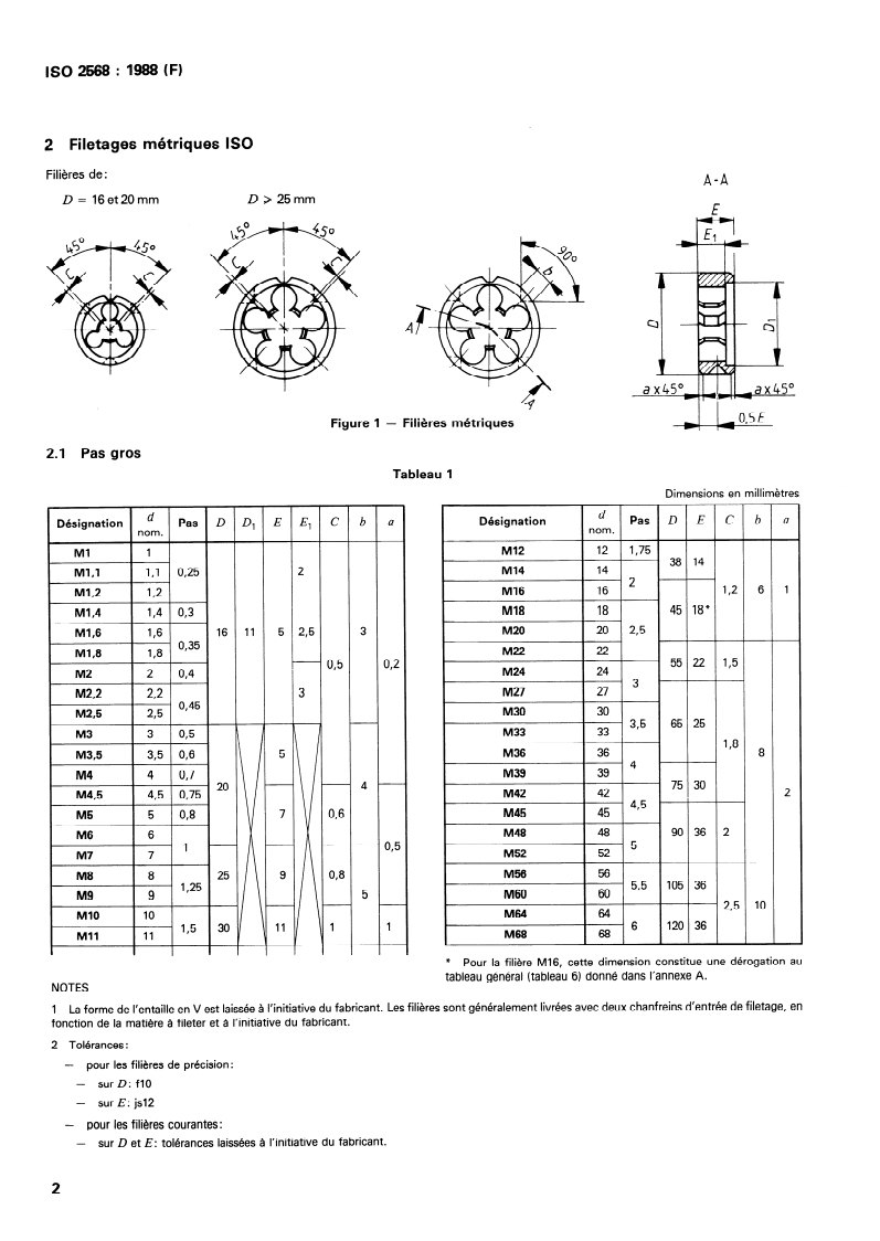 ISO 2568:1988 ISO 2568:1988 - Filières rondes de filetage, à main et à machine, et porte-filière à main/24/1988 - Page 4 preview