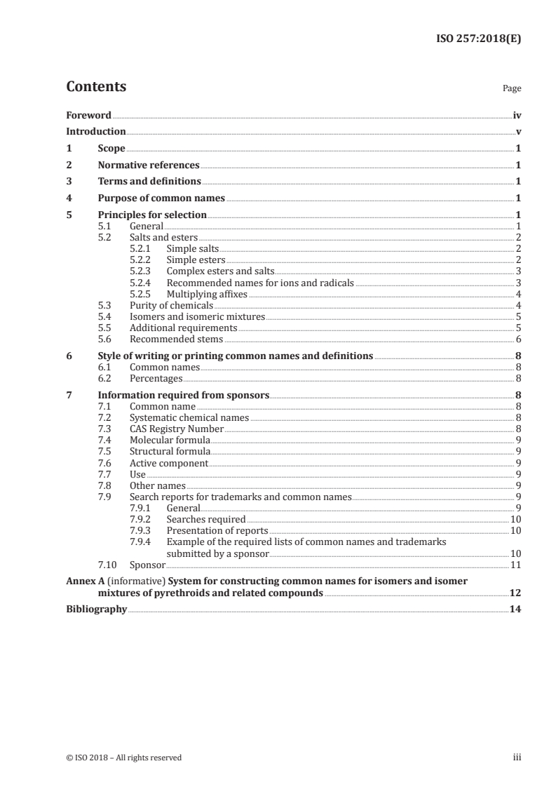 ISO 257:2018 ISO 257:2018 - Pesticides and other agrochemicals — Principles for the selection of common names/19/2018 - Page 3 preview