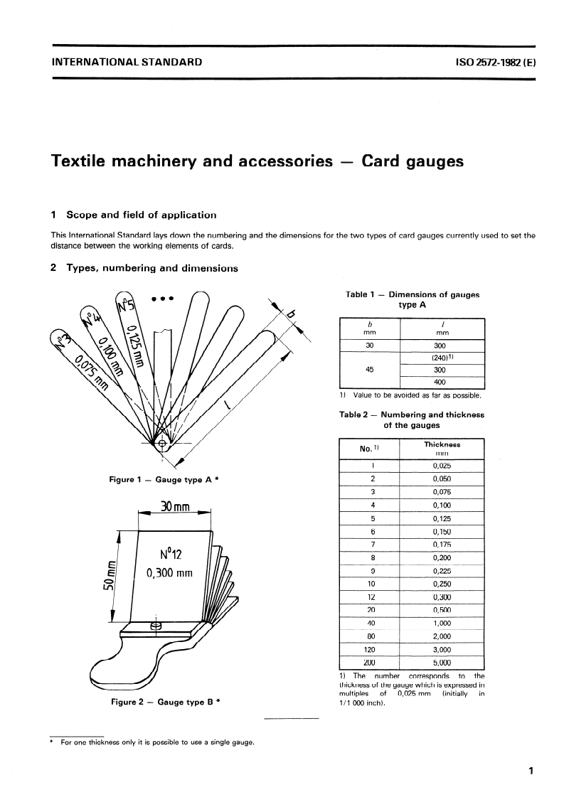 ISO 2572:1982 ISO 2572:1982 - Textile machinery and accessories — Card gauges/1/1982 - Page 3 preview