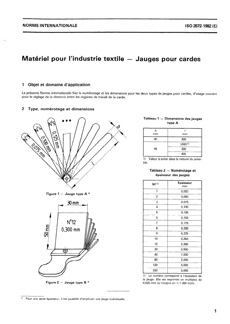 ISO 2572:1982 ISO 2572:1982 - Matériel pour l'industrie textile — Jauges pour cardes/1/1982 - Page 3 preview